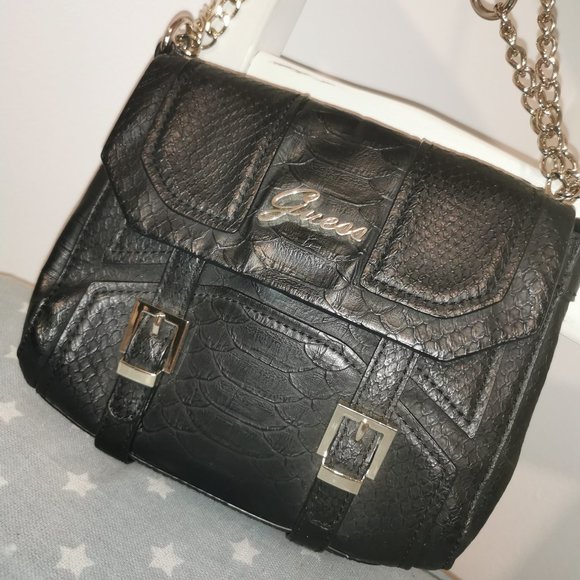 Guess faux alligator crossed body chain satchel bag with animal print lining - Picture 1 of 5